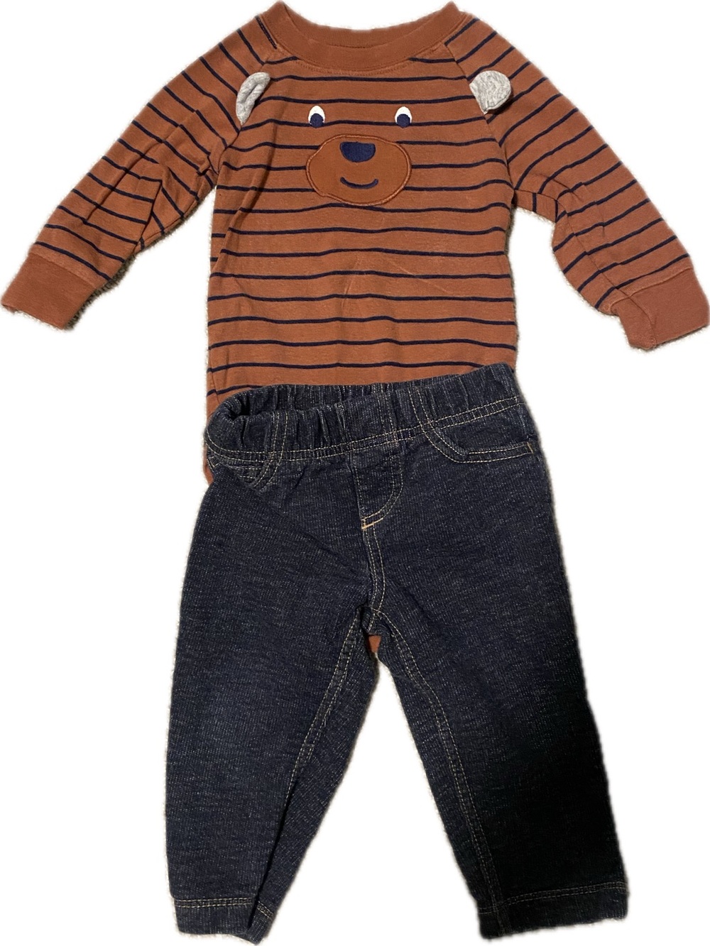Carter’s Two-Piece Outfit - Brown & Navy Striped Bear - 9 month